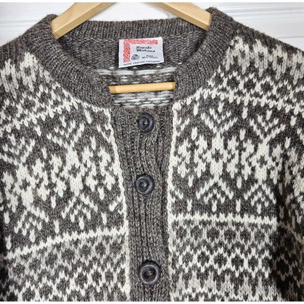 VTG Rapaki Mahana Fair Isle Nordic Hand‎ Knit 100% Wool Cardigan Sweater M/38 - Picture 3 of 8